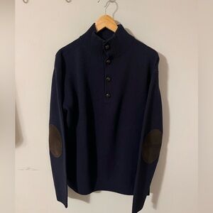 GANT Lambswool Mock Neck Henley Sweater Wood Buttons & Elbow Patches Men’s 2XL